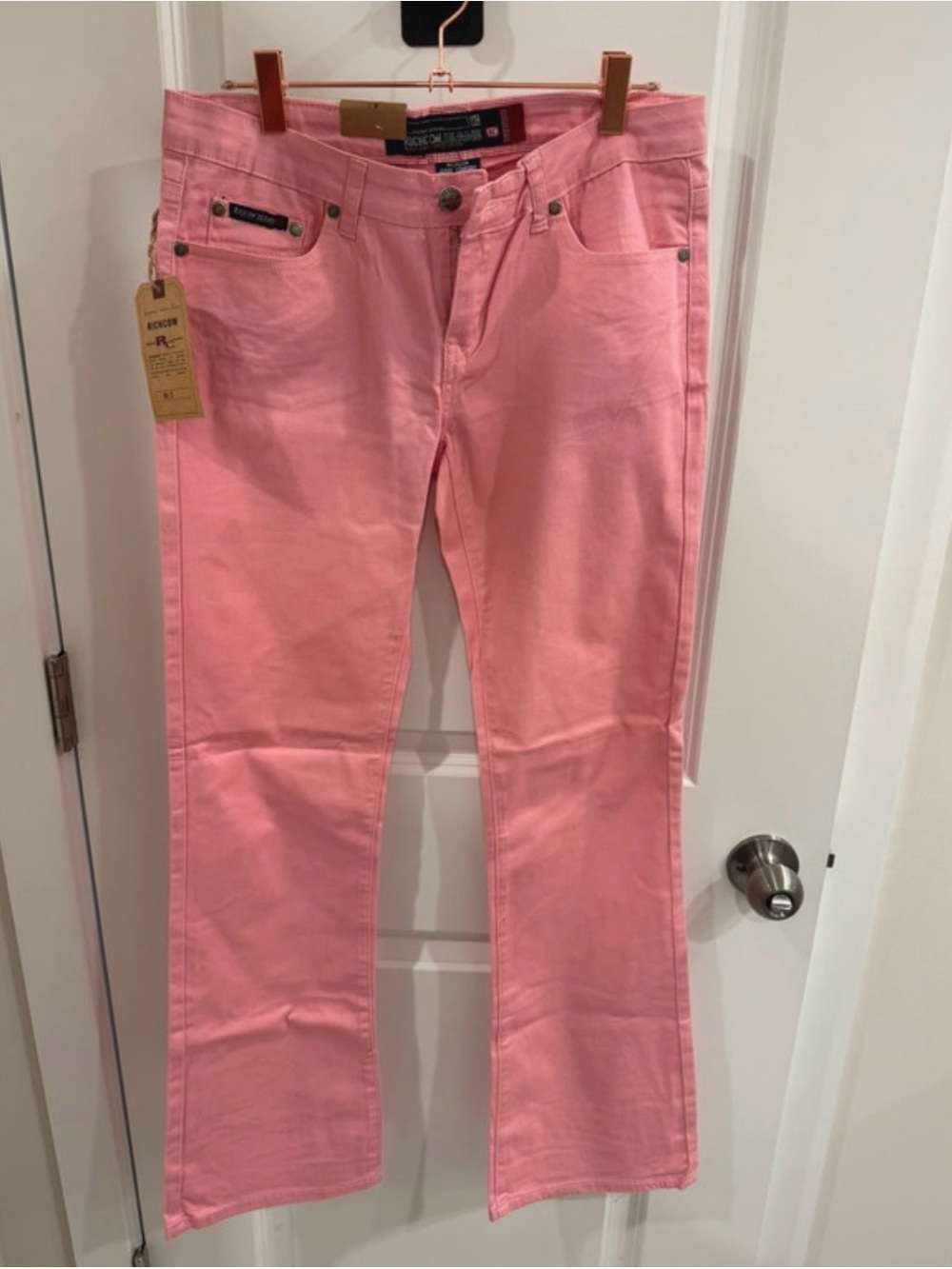 VINTAGE DEADSTOCK Richcow Pink Rhinestone Bootcut Jeans 7
